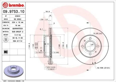Гальмівний диск BREMBO 09.9753.10