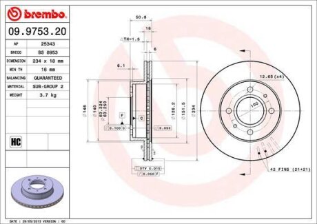 Гальмівний диск BREMBO 09.9753.21