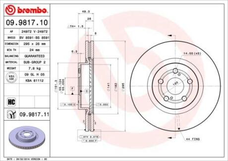 Диск тормозной TOYOTA AVENSIS -08 вент. перед. BREMBO 09.9817.10