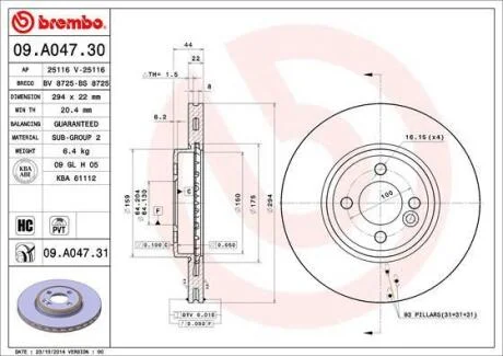 Диск тормозной MINI R55/R58/R59 11- перед.вент. (мин. 2 шт.) BREMBO 09.A047.31