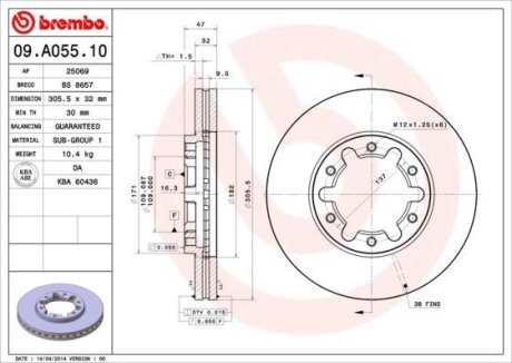 Диск тормозной NISSAN PATROL -10 передн. 305.5мм BREMBO 09.A055.10