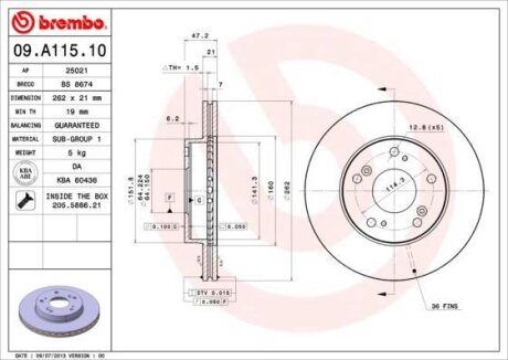 Диск гальмівний BREMBO 09.A115.10