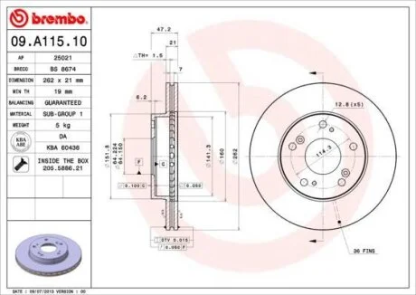 Диск гальмівний BREMBO 09.A115.10