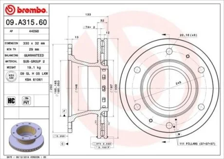 Диск гальмівний BREMBO 09.A315.60