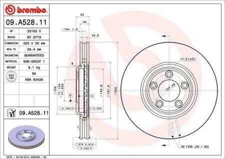 Диск тормозной JAGUAR S-TYPE/XJ 99-09 вент. перед. BREMBO 09.A528.11