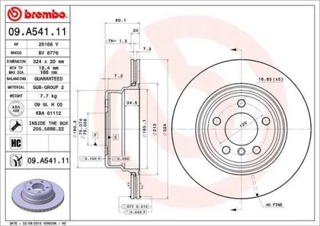 Диск тормозной BMW X5(E53) -06 4.6/4.8 задн.324мм.вент. BREMBO 09.A541.11