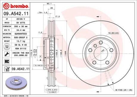 Диск тормозной BMW X5 (E53) 00- 4.4-4.8 перед.вент. BREMBO 09.A542.11
