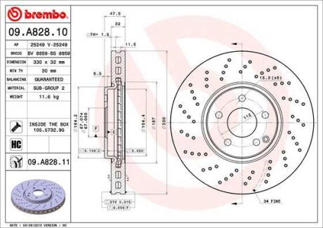 Диск тормозной MB W211/W220 -09 перед.вент. D=330 BREMBO 09.A828.11