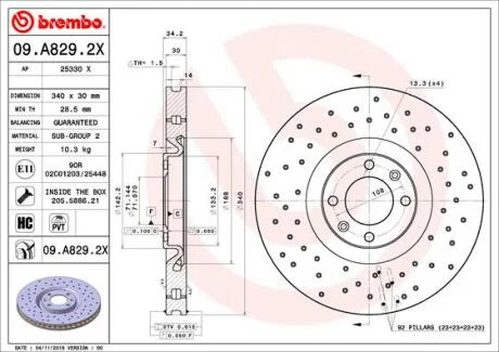 Гальмівний диск BREMBO 09.A829.2X