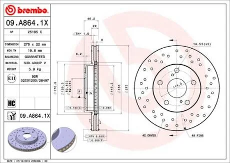 Гальмівний диск BREMBO 09.A864.1X