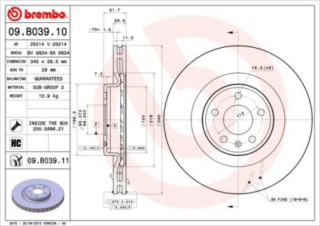 Тормозной диск Painted disk BREMBO 09.B039.11