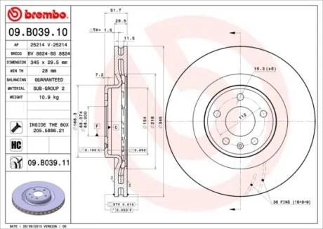 Тормозной диск Painted disk BREMBO 09.B039.11