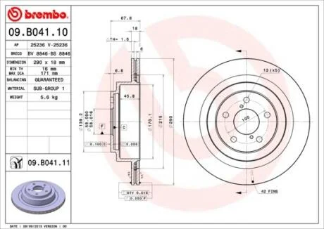 Диск тормозной, задний 26700AE070, 26700AE030, 26700AE081, 26700AE080, DF7328 BREMBO 09.B041.10