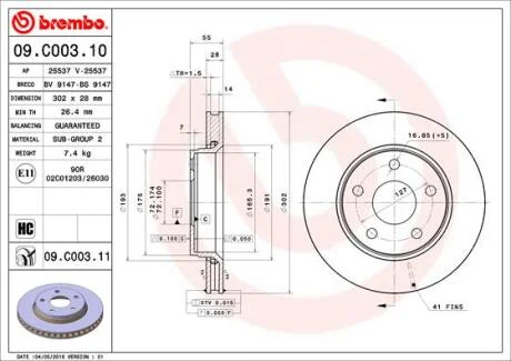 Диск гальмівний BREMBO 09.C003.11
