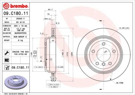 Гальмівний диск BREMBO 09.C180.11
