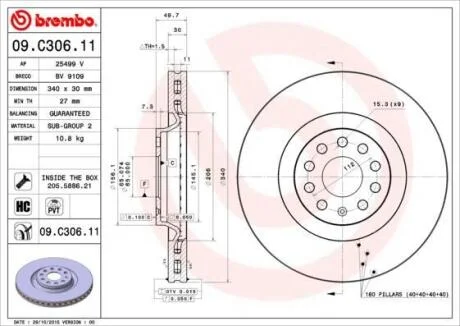 Диск гальмівний BREMBO 09.C306.11