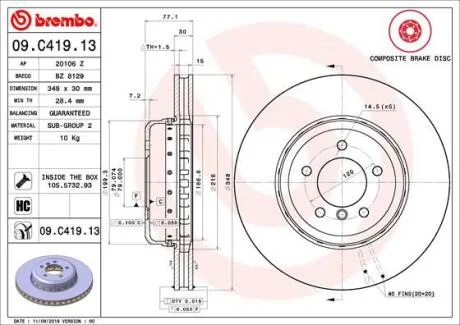 Гальмівний диск BREMBO 09.C419.13