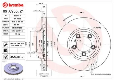 Гальмівний диск BREMBO 09.C985.21