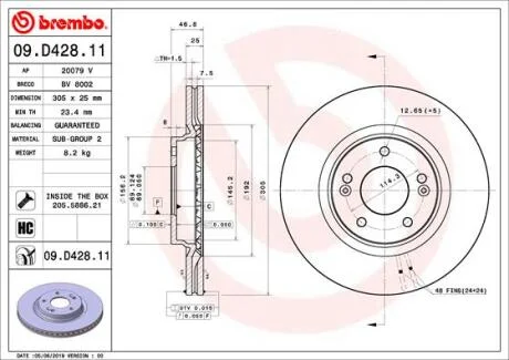 Гальмівний диск пер. Hyundai Elantra 15-/i30 16- BREMBO 09.D428.11