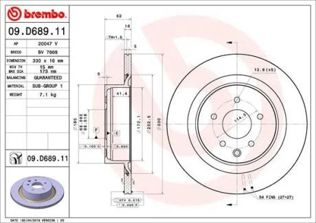 Диск гальмівний BREMBO 09.D689.11