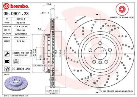 Гальмівний диск двосекційний BREMBO 09.D901.23