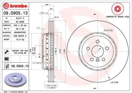 Диск гальмівний BREMBO 09.D905.13