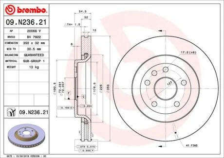 Диск гальмівний BREMBO 09.N236.21