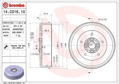 Гальмівний барабан BREMBO 14.C016.10