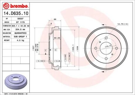 Гальмівний барабан BREMBO 14.D635.10