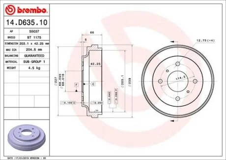 Гальмівний барабан BREMBO 14.D635.10