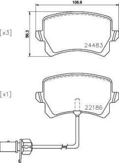 Колодки тормозные AUDI Q3 13- задн.с датч. BREMBO P 85 142