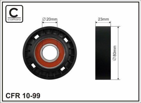 Ролик проміжний поліклинового ремня Fiat Croma/Ducato/Fiorino/Palio/Punto/Strada/Tempra/Tipo/Uno, Lancia Dedra/Lybra 1.1-1.9D 05.85-11.08 80x20x23 CAFFARO 1099