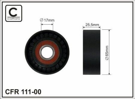 65x17x25.5 plastic Ролик паска приводного Citroen C2-C4 Peugeot 207, 307, 1007 1.1-1.6 16V 12.03- CAFFARO 11100