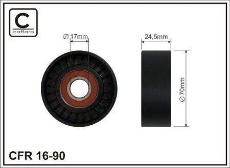 Ролик натяжного механізму поліклинового ремня Volvo C70/S40 I/60 I/70/80 I/V40/70 I/II/XC 70/90 I 1.6-3.0 07.95-09.14 70x17x24 CAFFARO 1690