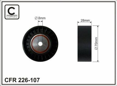 Ролик проміжний поліклинового ремня Citroen C5 III/C6, Peugeot 407/SW/607, Renault Clio II/Laguna II 2.9/3.0 03.01- 70x8x28 CAFFARO 226-107