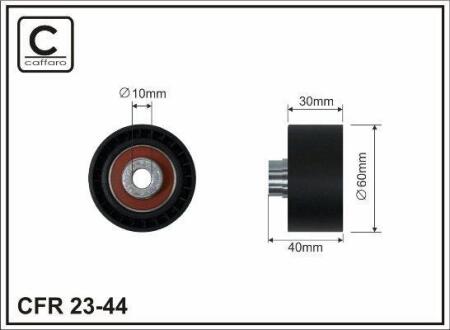 Ролик проміжний ремня ГРМ Citroen Berlingo/C1/C4 I/C5/I/Evasion/Jumpy/Xsara/Picasso, Fiat Scudo/Ulysse, Lancia Zeta, Peugeot 206/SW/306/307/SW 1.9D/2.0D 06.96 60x10x30 CAFFARO 2344