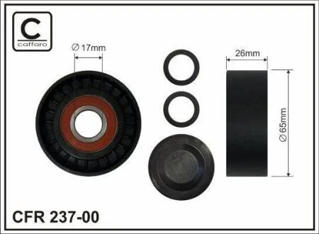 Ролик проміжний поліклинового ремня Audi A4/Allroad/A5/A6/Allroad/A7/A8/Q5/Q7, Porsche Cayenne/Macan/Panamera, VW Phaeton/Touareg 2.7D-4.2D 05.03- 65x17x26 CAFFARO 23700