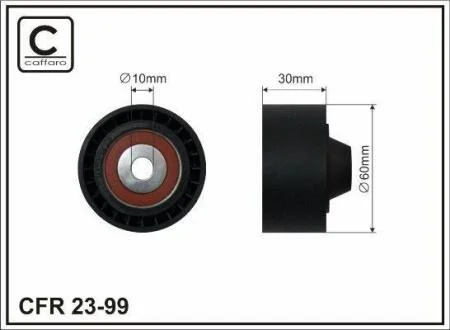 Ролик проміжний поліклинового ремня Citroen Berlingo/C1 II/C3/II/III/C4 Cactus/C4 I/C-Elysse/DS3/Nemo/Xsara/Picasso, Fiat Fiorino/Qubo 1.0-1.6LPG 06.96- 60x10x30 CAFFARO 23-99