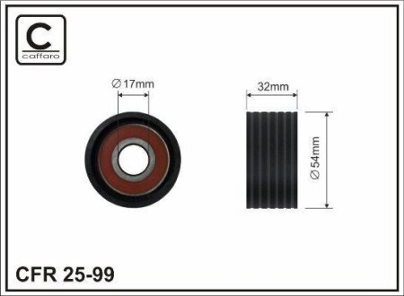Ролик проміжний ремня ГРМ Opel Vivaro A, Renault Avantime/Clio II/III/Espace III/IV/Grand Scenic II/Laguna/I/II/III/Megane CC/I 1.8/2.0 04.98- 01- 54x17x32 CAFFARO 2599