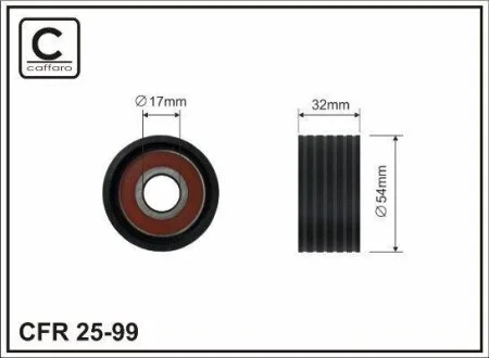 Ролик проміжний ремня ГРМ Opel Vivaro A, Renault Avantime/Clio II/III/Espace III/IV/Grand Scenic II/Laguna/I/II/III/Megane CC/I 1.8/2.0 04.98- 01- 54x17x32 CAFFARO 2599