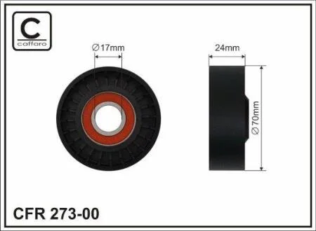 Ролик натяжного механізму поліклинового ремня Volvo S60 I/S80 I/V70 II/XC70 Cross Country/XC90 I 2.4D 01.01-12.14 70x17x24 CAFFARO 27300