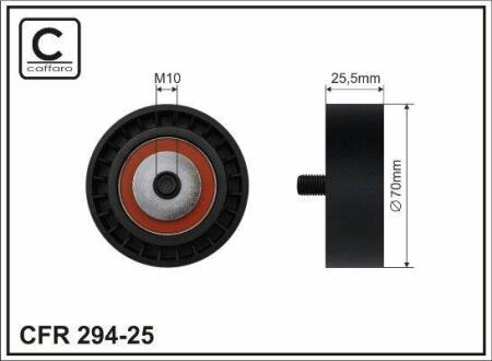 Ролик натяжного механізму поліклинового ремня BMW 3 E36/E46/5 E34/E39/E60/E61/7 E38/E65/E66/E67/X3 E83/X5 E53/Z3 E36/Z4 E85/E86 2.0-3.2 03.90-12.10 70x10x25 CAFFARO 29425
