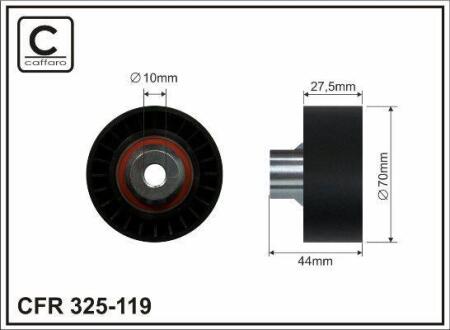 Ролик проміжний поліклинового ремня Citroen C2/C3 I/C4/Grand Picasso I/C4 I, Peugeot 206 CC/207/CC/307/SW 1.4D/1.6D 02.02- 70x10x27 CAFFARO 325-119