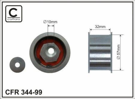 Ролик проміжний ремня ГРМ Opel Calibra A/Omega B/Sintra/Vectra A/B, Saab 900 II/9000, 9-5 2.5-3.2 02.93-12.09 57x10x32 CAFFARO 34499