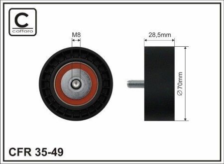 Ролик натяжного механізму поліклинового ремня BMW 5 E34/E39/7 E32/E38/8 E31 3.0-4.4 04.92-12.03 70,5x9x28,5 CAFFARO 3549