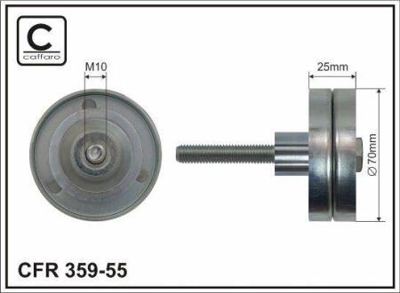 Ролик проміжний поліклинового ремня Seat Alhambra/Ibiza IV/IV ST, Skoda Fabia II, VW Beetle/Eos/Golf Plus/V/VI/Jetta III/IV/Scirocco/Sharan 1.4/1.4CNG/1.4H 11.05- 70x10x25 CAFFARO 35955