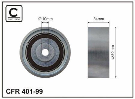 Ролик проміжний ремня ГРМ Audi A3/A4/Allroad/A5/A6/Q5/TT, Chrysler Sebring, Dodge Avenger/Caliber/Journey, Jeep Compass/Patriot, Mitsubishi Grandis/Lancer VIII 2.0D 02.03- 80x10x34 CAFFARO 40199