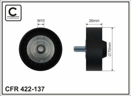 Ролик проміжний поліклинового ремня BMW 5 E60/E61/6 E63/E64/7 E65/E66/E67/X5 E53, Ssang Yong Actyon I/Sports I/Kyron/Rexton/II/Rodius 2.0D-4.8 07.01- 70x10x26 CAFFARO 422-137