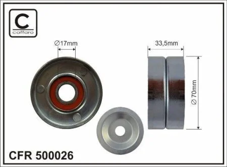Ролик натяжного механізму поліклинового ремня Infiniti FX/M, Nissan NP300 Navara/Pathfinder III 3.0D 02.10- 70x17x33,5 CAFFARO 500026
