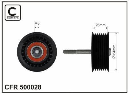 Ролик проміжний поліклинового ремня Mercedes-Benz E W211/G W463/M W163/S W220 4.0D 06.00- 64x8x26 CAFFARO 500028